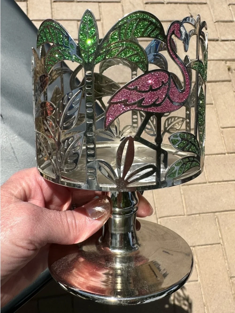 Bath & Body Works Pink Flamingo & Green Tropical Metal Candle Holder - Picture 3 of 5